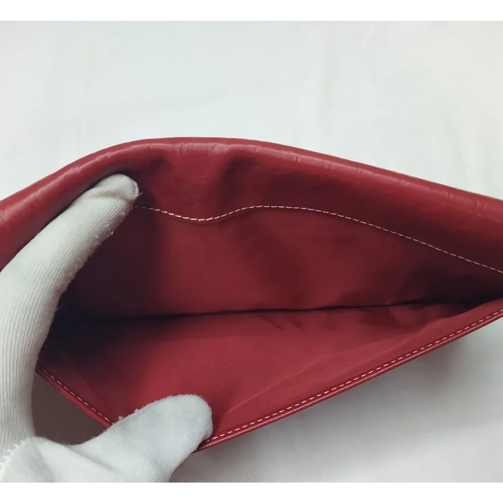 Coach Red Leather C Embossed Credit Card Bifold Envelope Long Wallet